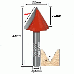 Fresa V Bit Ø22mm (60º) X 20mm Corte X Total 53mm X 6,0mm De Haste. (Ftr1953)