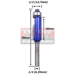 Fresa Reta C/ Rolamento Inferior 12,7mm (1/2) X 30mm Corte X 78mm X 1/4mm Haste. (Ftr3582)