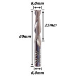 Fresa Helicoidal 6,0mm (2c) X 25mm X 60mm X 6,0mm. (Ftr0047)