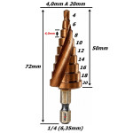 Broca Escalonada Hss Com Cobalto 4,0mm Até 20mm. (Ftr3648) 