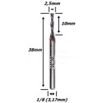 Fresa Down Cut 2,5mm (2c) X 10mm Corte X 1/8. (Ftr2941)