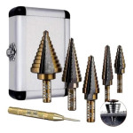 Kit 5  Broca Escalonada C/ 1 Punção Automático E Estojo 5% De Cobalto. (Ftr0166)