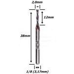 Fresa Down Cut 2,0mm (2c) X 12mm Corte X 1/8. (Ftr904)
