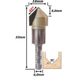 Fresa V Bit Ø16mm X (90°) X 9,0mm Corte X 6,0mm Haste. (Ftr2158)