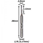 Fresa Down Cut 2,0mm  (1c) X 12mm X 38mm  X 3,17mm (1/8) Haste. (FTR1401) 