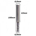Fresa Reta Paralela 6,0mm (2c) X 62mm Corte X 100mm Total X 6,0mm Haste. (Ftr2703)