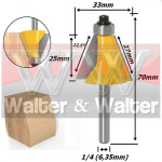 Fresa Chanfro Com Rolamento (22,5°) Ø33mm X 25mm X 6,35mm (1/4) Haste. (FTR0978)