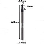 Fresa Esférica 5,0mm (R 2,5mm) X (2c) (hrc45) X 16mm X 100mm X 5,0mm. (Ftr3585)