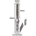 Fresa Reta Paralela TCT 8,0mm (3c) X 45mm Corte X 100mm Total X 1/2 (12,7mm) Haste. (Ftr0873) 