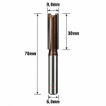 Fresa Reta Paralela 8,0mm (2c) X 30mm X 70mm X 6,0mm Haste. (Ftr3626) 