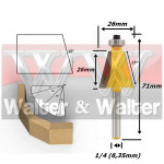 Fresa Chanfro Com Rolamento (15°) Ø26mm X 26mm X 6,35mm (1/4) Haste. (Ftr811)