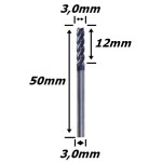Fresa Helicoidal 3,0mm (Hrc45) (4c) X 12mm X 50mm X 3,0mm. (Ftr0618)