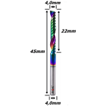 Fresa Up Cut (Dlc) 4,0mm X (1c) X 22mm X 45mm X 4,0mm. (Ftr3637)