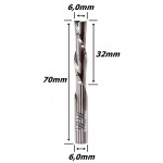 Fresa Down Cut 6,0mm (2c) X 32mm  X 70mm Total X  6,0mm Haste. (Ftr937)