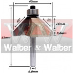 Fresa Chanfrar Ø40mm (90º) 16mm Raio X 20mm X 6,0mm Haste. (Ftr0103)