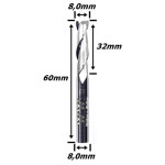 Fresa Helicoidal 8,0mm (2c) X 32mm X 60mm X 8,0mm. (Ftr01)