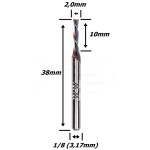 Fresa Down Cut 2,0mm (2c) X 10mm Corte X 1/8. (Ftr904)