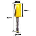 Fresa Reta Ø16mm X 30mm Corte X 60mm Total X 6,0mm Haste. (Ftr0239) 