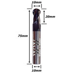 Fresa Esférica Ø10mm (R 5,0mm) X (Hrc45) X (2c) X 20mm X 75mm X 10mm. (Ftr0767)