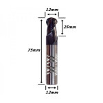 Fresa Esférica Ø12mm (R 6,0mm) X (2c) X 25mm X 75mm X 12mm. (Ftr2593)