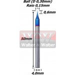 Fresa Ball (Cobertura Nano Blue Hrc63) 0,3mm (2c) X 0,6mm X 50mm X 4,0mm. (Ftr1964)
