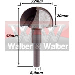 Fresa Meia Cana Ø32mm X 20mm Raio X 8,0mm De Haste. (Ftr0732)