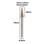 Lima Rotativa Cônica Esférica 8,0mm X 20mm Corte X 70mm Ttal X 6,0mm Haste. (FTR0946)