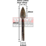 Ponta Diamantada (Conica) Início 1,0mm X Final 10mm X 6,0mm Haste. (Ftr0877)