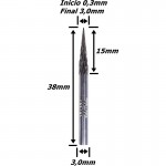 Lima Rotativa Cônica (Trançada) 0,3mm X 3,0mm X 3,0mm Haste. (Ftr0147) 
