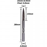 Lima Rotativa Cônica (Trançada) 0,4mm X 3,0mm X 3,0mm Haste. (Ftr0146) 