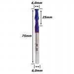 Fresa (Cobertura Nano Blue) 6,0mm (2c) X 25mm X 75mm X 6,0mm. (Ftr579)