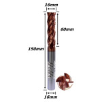 Fresa Helicoidal Ø16mm (Hrc55) (4c) X 60mm X 150mm X 16mm. (Ftr2556)