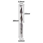 Fresa Helicoidal 5,0mm (2c) X 32mm X 60mm X 6,0mm. (Ftr2183)