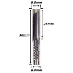 Fresa Reta Paralela 8,0mm (2c) X 25mm Corte X 50mm Total X 8,0mm Haste. (Ftr0942)
