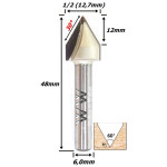 Fresa V Bit Ø12,7mm (60º) X 12mm Corte X 6,0mm Haste. (Ftr932)
