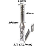Fresa Reta Paralela TCT Ø10mm (3c) X 40mm Corte X 100mm Total X 1/2 (12,7mm) Haste. (Ftr0884)