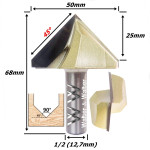 Fresa V Bit Ø50mm (90°) X 25mm Corte X 68mm Total X 12,7mm (1/2) Haste. (Ftr0649)