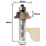 Fresa Romana Ø29mm X Raio 8,0mm X 60mm Total X 12mm Haste. (Ftr2495)