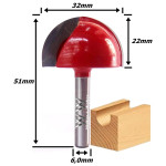Fresa Meia Cana Ø32mm X 22mm X 51mm X 6,0mm Haste. (Ftr2950)