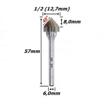 Escariador Metal Duro (90°) Ø12,7mm X 8,0mm Corte X 57mm Total X 6,0mm Haste. (FTR1064)