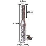 Fresa Reta Paralela TCT 8,0mm (3c) X 28mm Corte X 87mm Total X 1/2 (12,7mm) Haste. (Ftr3336)