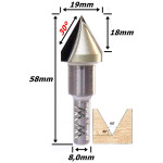 Fresa V Bit Ø19mm (60º) X 18mm Corte X 8,0mm Haste. (Ftr1135)