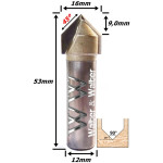 Fresa V Bit Ø16mm X (90°) X 9,0mm Corte X 12mm Haste. (Ftr0424)