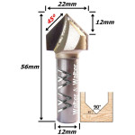 Fresa V Bit Ø22mm X (90°) X 12mm Corte X 12mm Haste. (Ftr2894)