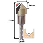 Fresa V Bit Ø16mm X (90°) X 9,0mm Corte X 6,0mm Haste. (Ftr2158)