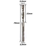 Fresa Down Cut 5,0mm (2c) X 32mm X 70mm Total  X 5,0mm. (Ftr1041)