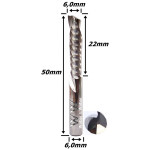 Fresa Up Down Cut 6,0mm  (1c) X 22mm Corte X 50mm Total X 6,0mm Haste. (Ftr3287)
