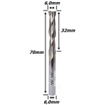 Fresa Helicoidal 6,0mm (2c) X 32mm X 70mm X 6,0mm. (Ftr30)