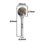 Lima Rotativa Esférica Ø20mm X 17mm Corte X 62mm Total X 6,0mm Haste. (FTR2641)