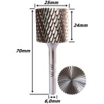 Lima Rotativa Cilíndrica Reta Ø25mm X 24mm Corte X 70mm Total X 6,0mm Haste. (Ftr3371)